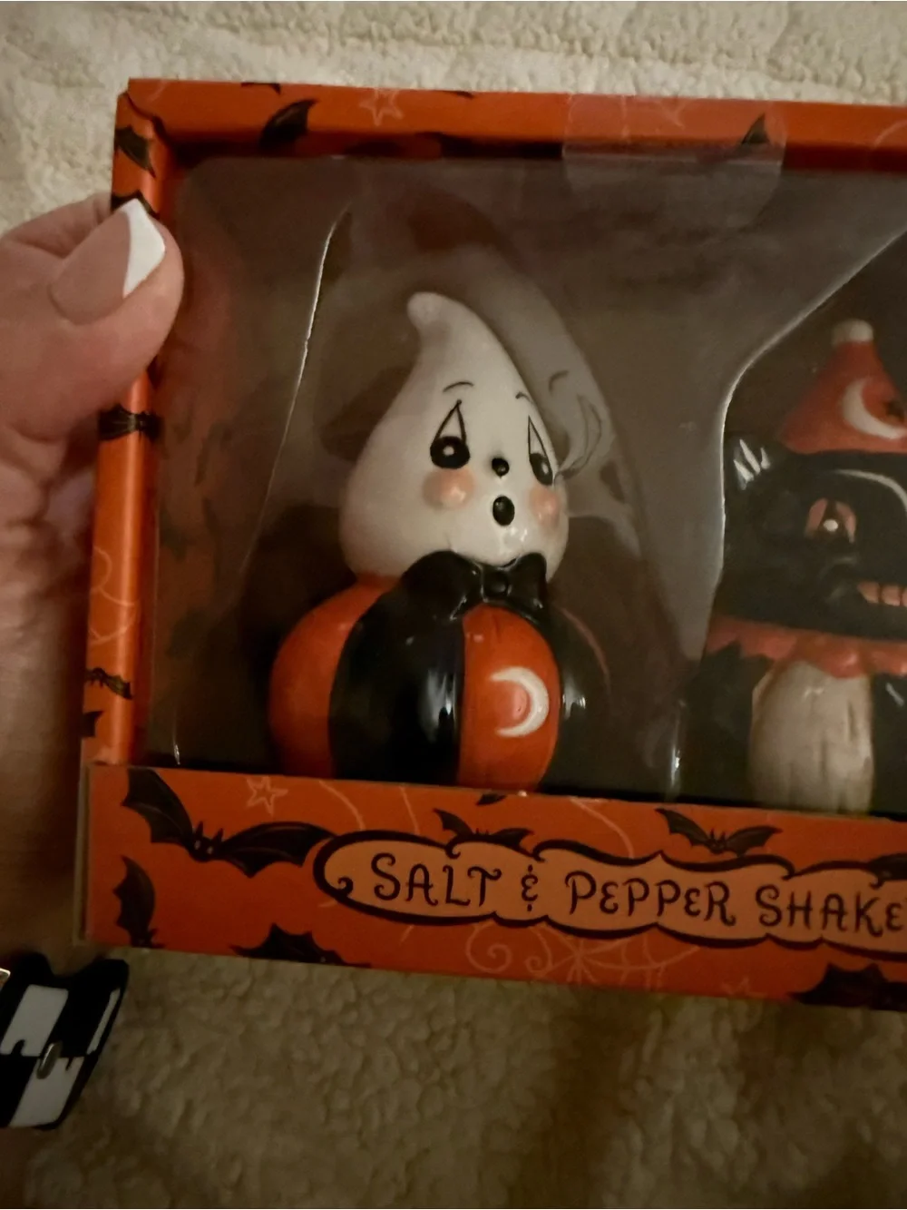 Johanna Parker Ghost & Cat Salt and Pepper Shaker Set Vintage Style